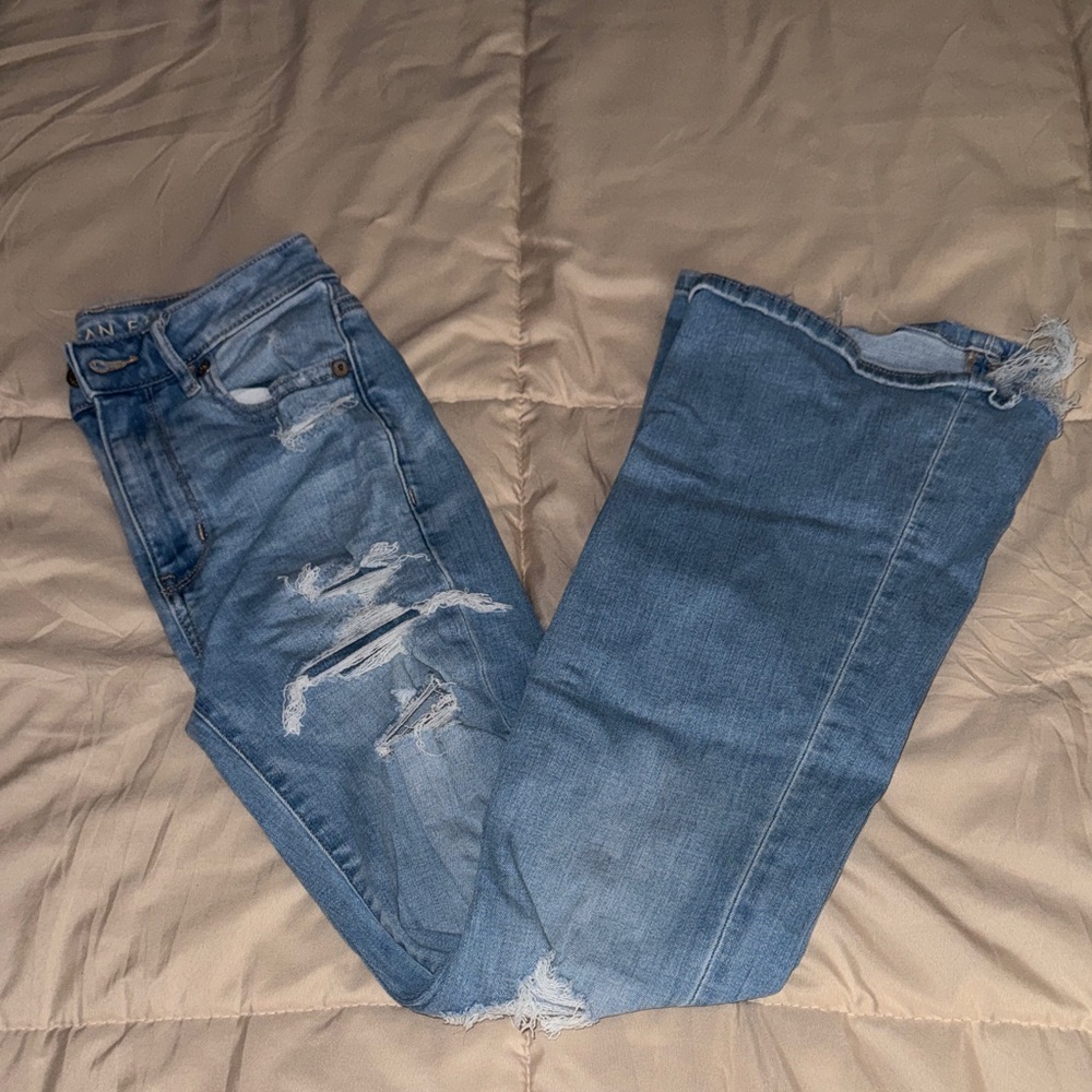 American Eagle Outfitters Light Blue Distressed Flare Jeans